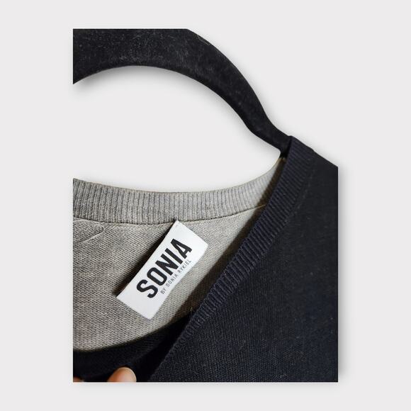 Sonia by Sonia Rykiel Black Gray Long Sweater with Floral Sleeve Women's Small - Picture 3 of 8